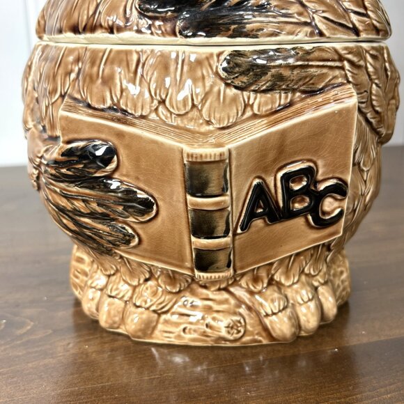 Vintage Owl Cookie Jar Retro Pottery Kitchen Canister Wise Owl Teacher - Picture 11 of 16